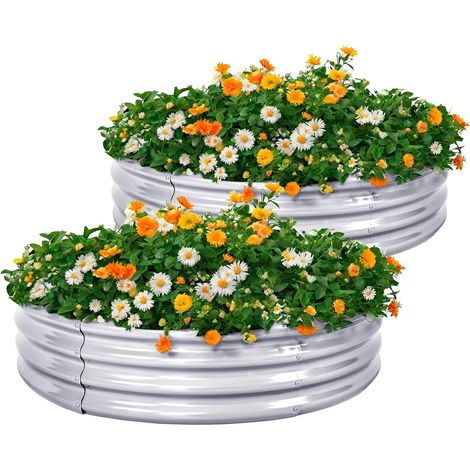 2 Round Galvanised Metal Vegetable Garden Pieces (120 x 120 x 29 cm) (1/5)