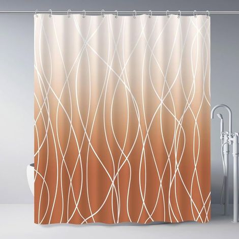 Rideau de douche rayé orange brûlé avec 12 crochets, imperméable et lavable en machine, style hôtel, 183 x 183 cm (72 x 72 (1/4)