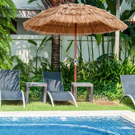 Parasol de jardin en chaume beige 1,8 m avec inclinaison et hauteur réglables et housse de transport pour terrasse, parc, plein air (1/5)