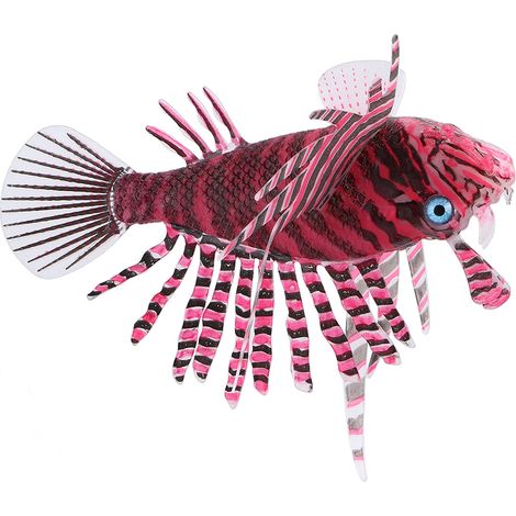 Poisson-lion artificiel en silicone, ornement lumineux pour aquarium, rouge et noir. (1/5)