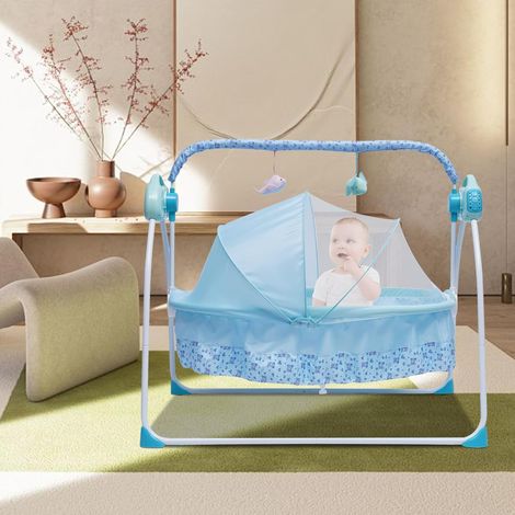 ÉLectrique Bluetooth Intelligent Lit Cododo Bebe, Lit BéBé ÉLectrique, BalançOire Automatique, Lit BéBé 5 Vitesses, Fonction De Minuterie, BalançOire Avec Jouets Moustiquaire, Pour 0 à 18 Mois (Bleu) (1/5)
