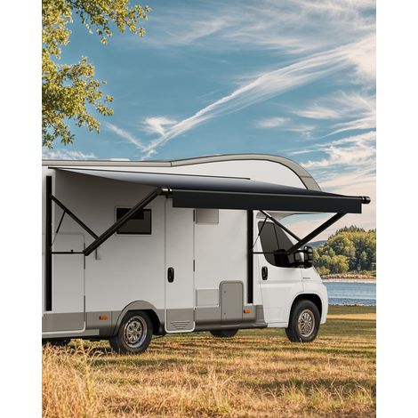 VEVOR Tenda da Sole di Ricambio Impermeabile in Vinile per Camper, Tenda da Sole Retrattile Modulare con Telaio in Lega di Alluminio, Nero Sfumato, Elettrico 4572 mm per Camper DC12V