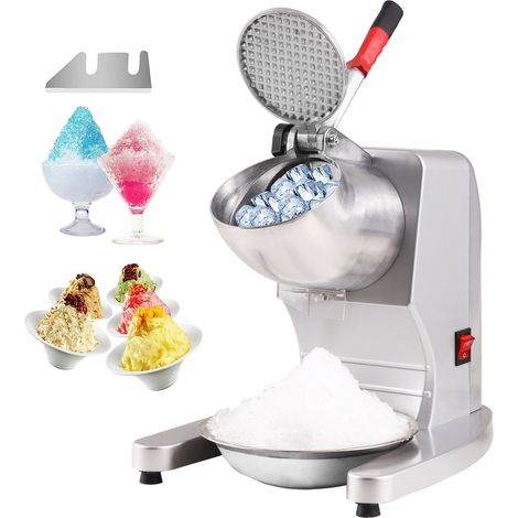 VEVOR Broyeur a Glace Electrique 100 kg/h Machine a Glace Pilee 300 W avec Tete a 4 Lames en Acier Inoxydable Machine a Granita Cocktails Sorbets Boissons Fraiches Bars Restaurants Supermarches Argent