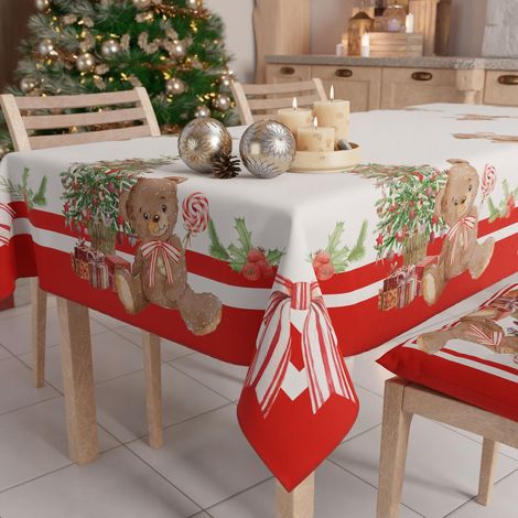 Nappe de Noël Anti-Taches Rectangulaire Couvre-Table pour Cuisine, Motif Ourson 12 Places (140 x 240 cm) 100% fabriquée en Italie (1/5)