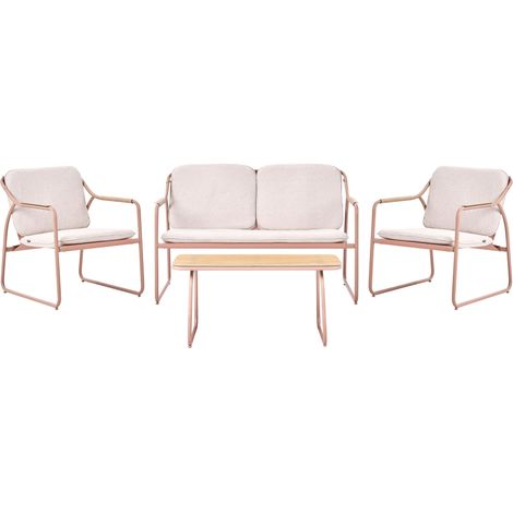 Garden Sofa Set Beige Steel Frame Olefin Cushions 4 Seater Tempered Glass Coffee Table Modern Design Outdoor Conversation Set CALASCIO