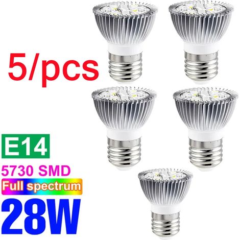 Lampes de croissance pour plantes Ampoule LED de croissance pour plantes (E27 28W, lot de 5 - 85-265 nm) - Spectre complet - Lampe horticole pour serres et cultures hydroponiques.