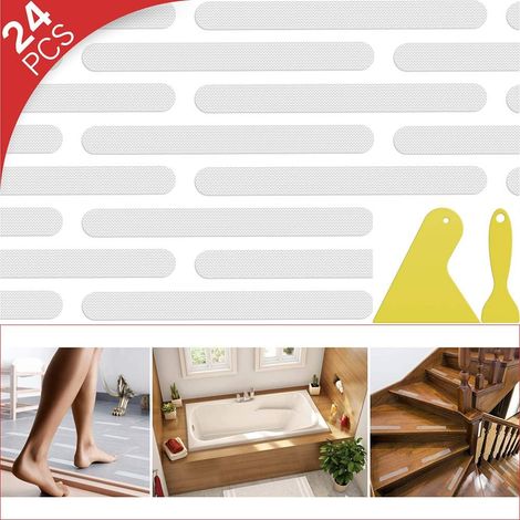 Adhésif Antidérapant Pour Baignoire - Bandelettes En PEVA Avec Surface Texturée - Pour Baignoire Douche Escalier Piscine Bateau - 24 Pièces (1/5)