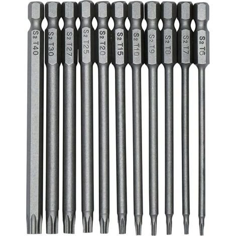 Set mit 11 Torx-Sicherheitsschraubendrehern mit 100 mm langen magnetischen Spitzen und 6,35 mm Sechskantschaft (T6-T40) für die Reparatur von Maschinen und Geräten (1/4)