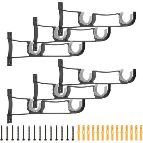 Lot de 6 supports de tringle à rideaux de 210 mm pour tringle à rideaux de 2,5 cm, crochets muraux épais avec vis, noir (1/4)