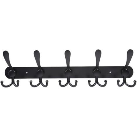 (Schwarz) Wandgarderobe – 5 passende Haken, robust, aus Edelstahl, Metallgarderobe für Kleidung, Handtücher, Handtaschen, Bademäntel, Badezimmereingang (1/5)