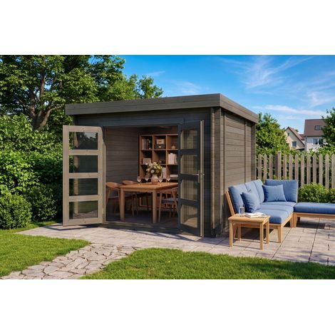 Alpholz Gartenhaus Paloma Sol Gartenhaus aus Holz in Anthrazitgrau, Holzhaus mit 28 mm Wandstärke, Blockbohlenhaus mit Montagematerial (1/4)