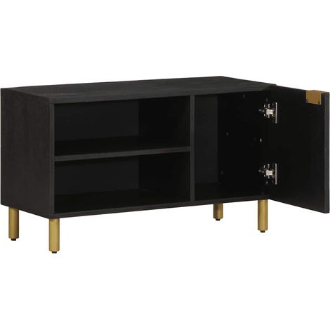 Meuble TV avec Rangement 2 Portes et Poignées Bois d'Ingénierie Noir 80 x 33 x 46 cm (1/5)