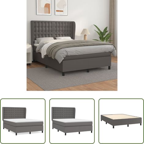 vidaXL Kunstlederbett - Boxspringbett mit Matratze Grau 140x200 cm Kunstleder (1/5)