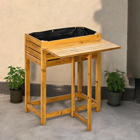Table de jardin surélevée avec abattant et bac à plantes en bois (1/5)
