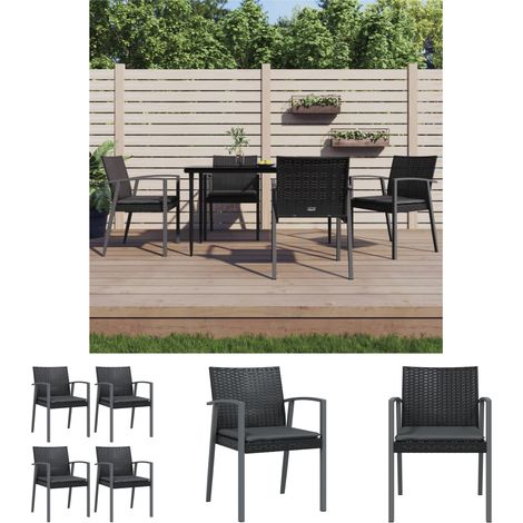 Stahlrahmen - vidaXL Gartenstühle mit Kissen 4 Stk. Schwarz 56,5x57x83cm Poly Rattan - Kissen (1/5)