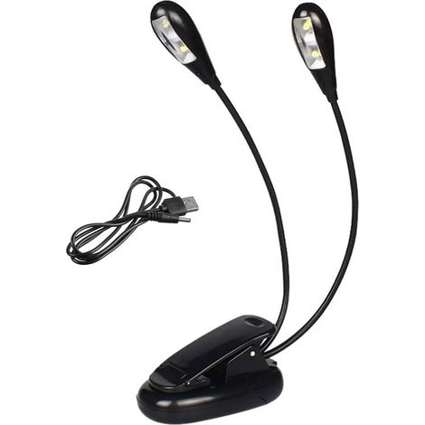 Lampe De Pupitre De Musique, Lampe Réglable À Double Tête À Pince, Music Stand Light, Rechargeable, 4 Lumières LED Avec Câble USB (1/5)