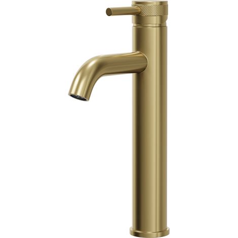 Colore Round Brushed Brass High Rise Mono Mixer with Half Knurled Tap Head (1/5)