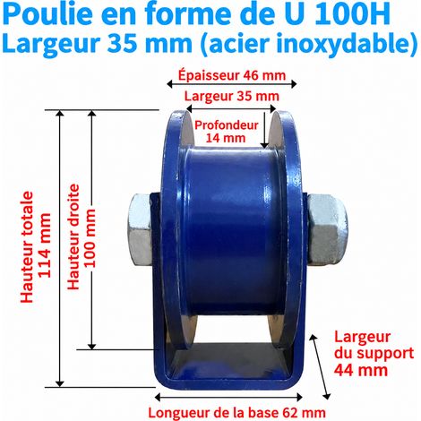 Galet de guidage 100H en acier inoxydable avec support fer plat pour rail et portail 100h 35 – Livraison gratuite