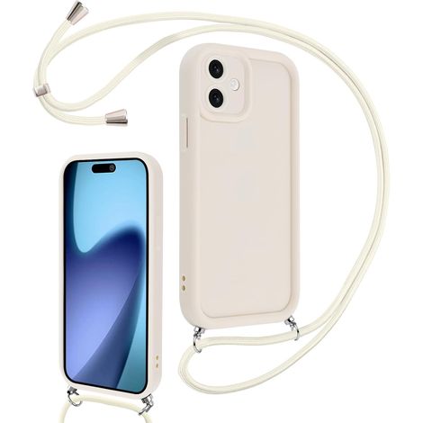 Coque pour iPhone 17 6,3" avec Cordon de Collier Réglable, Etui Protection de la Caméra Silicone Souple TPU Antichoc Housse avec Corde Lanyard Cover pour Femmes Filles, Blanc (1/5)