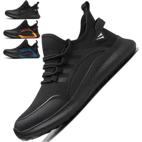 Chaussures De Sécurité Hommes Femmes Avec Capuchon D'orteil En Acier, Entraîneurs De Sécurité Confortables Légers Smash Et Ponction De Chaussures De Travail Résistant Noir-45