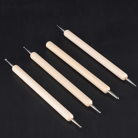 Ensemble de 4 stylets à bille pour modelage et gaufrage d'argile polymère, idéal pour la poterie et les loisirs créatifs. (1/5)