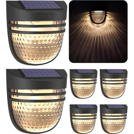 Lot de 6 lampes solaires d'extérieur, lampes de clôture solaires étanches avec Mode respiration/constant, appliques murales solaires, lampes de jardin (1/5)
