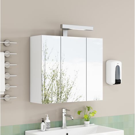Mobile bagno sospeso 60x18x52 cm MDF vetro bianco LED salvaspazio – MEUBLIV (1/5)