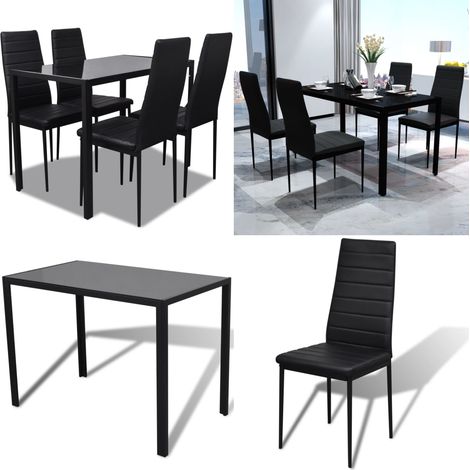 Essgruppe Tisch Stühle 5-tlg. Kunstleder Schwarz - Essgruppe - Esstisch - Esszimmermöbel - Küchenstuhl - Kunstledersessel - Home & Living (1/5)