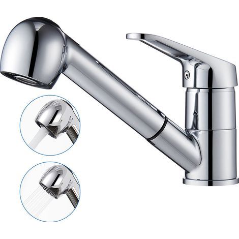Auralum Robinet Cuisine avec Douchette Extractible 2 Jets Mitigeur Evier en Laiton Chromé Pivotant 360° Robinetterie Monotrou Eau Froide et Chaude (1/5)