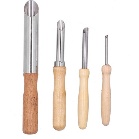 4pcs Clay Hole Cutters Stainless Steel Pottery Punch Hole Sculpting Tool with Wooden Handle (1/5)