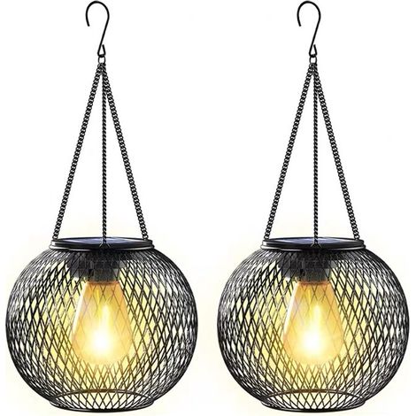Lanterne de jardin d'une autonomie de 48 heures Lampe solaire extérieure rétro en métal étanche IP65, avec détecteur de lumière Idéale pour les pergolas, les cours, Noël et Halloween (lot de 1) (1/5)