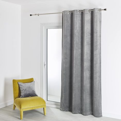 Rideau en Velours Feutré Uni - Velours Doux Épais - Occultant Anti Bruit Thermique - pour Salon Chambre Bureau - 8 Œillets Ø 4 cm - 135 x 260 cm - Gris Perle (1/5)