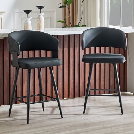 Silla de comedor de PU negra con reposabrazos y respaldo ergonómico, moderna y fácil de limpiar (1/5)