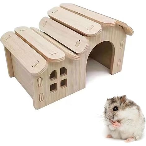 Guinea Pig and Hamster House, Hamster Hideout, Wooden House for Hamster, Wooden House for Small Animals with Windows, for Chinchilla, Squirrel