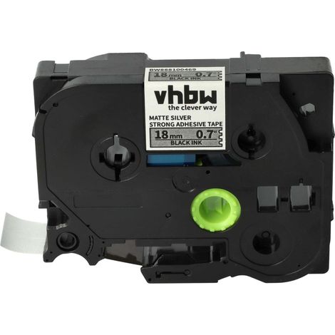 vhbw Label Tape compatible with Brother PT 2450CC, 2450, 2430PC Label Printer 8m x 18 mm, Black on Matt-Silver, Extra Strong, Laminated (1/4)