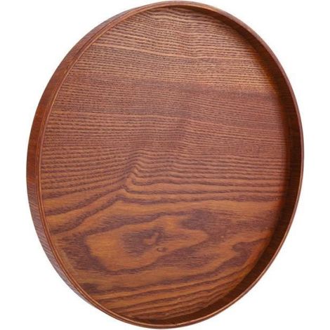 Plateau à thé en bois pour petit-déjeuner Plateau de service rond en bois naturel Assiette en bois Plateau table service (1/4)