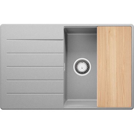 PRIMAGRAN Evier Cuisine en Granit 78x50cm, Lavabo 1 bac + Kit de Vidage + Planche à Découper, Évier à Encastrer au meuble 50cm - Copenhague, Gris