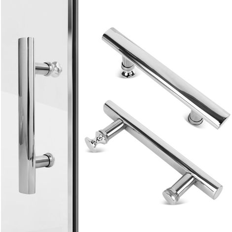 Poignée de porte de douche - Lot de 2 poignées de rechange en acier inoxydable pour porte coulissante en verre, 145 mm, argent (1/5)