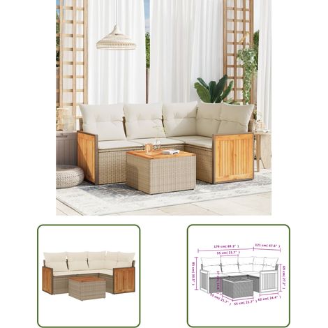 The Living Store Salon de jardin avec coussins 5 pcs beige résine tressée - Ensemble Salon De Jardin - Meuble Extérieur - Jardin Design - Mobilier De Jardin - Set Salon (1/3)