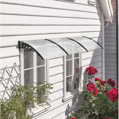 Auvent de porte d’entrée 90 x 295 cm avec protection UV, polycarbonate et aluminium blanc DESVIAE (1/5)