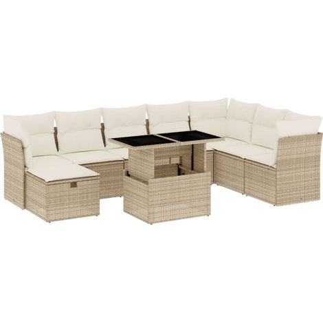 Maison Exclusive - 9-tlg. Garten-Sofagarnitur mit Kissen Beige Po (1/5)