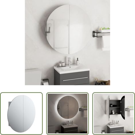 vidaXL Lumière LED - Armoire de salle de bain miroir rond et LED Gris 54x54x17,5 cm (1/5)