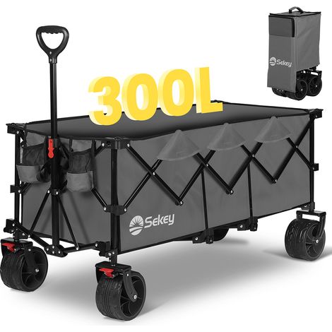Sekey XXXL Superlang Bollerwagen Faltbar Handwagen 300L 200KG Klappbar Transportwagen, Alle-Terrain Reifen, Ultrakompakt Faltbar, Grau