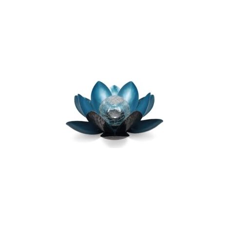 Lotus-Solarlampe (silber/blau), Ø 27 cm, Höhe 12 cm, Metall - Crezuo