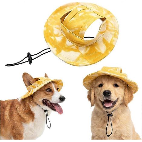 Bob pour chien casquette baseball animaux compagnie chapeau soleil coton respirant ouvertures oreilles été cordon serrage réglable jaune moyen (1/5)