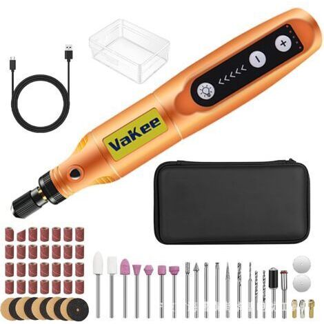 Outil rotatif sans fil 3,7 V, 5 vitesses, 18 000 tr/min max., mini perceuse sans fil avec lumière LED, 61 accessoires pour sculpter, polir, meuler, percer et bricoler.