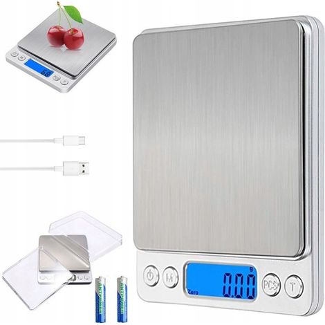 Bilancia da cucina digitale in acciaio inox, portata fino a 3 kg.