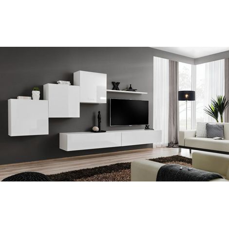 Ensemble meuble TV mural  - Switch X - 330 cm  x 160 cm x 40 cm - Blanc - Livraison gratuite
