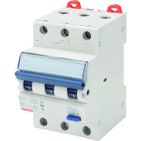 Disjoncteur Magnétothermique Différentiel GEWISS Compact MDC60 3P Courbe C10A 6000A-6kA/400V 3 Modules - GW94146 (1/2)