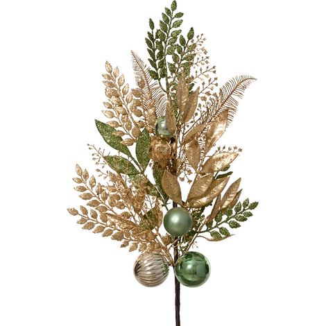 RAMO DECORATIVO NATALIZIO CON PALLINE ORO E VERDI 75 CM PER COMPOSIZIONI